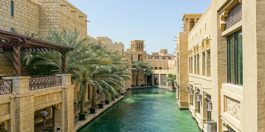 Dubai Souks: Lively marketplaces teeming with exotic goods and vibrant culture, offering an authentic taste of the city's bustling atmosphere.