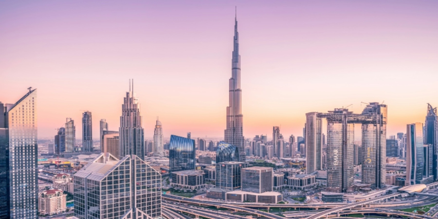 Burj Khalifa: Iconic skyscraper towering over Dubai's skyline, symbolizing modernity and architectural marvel.