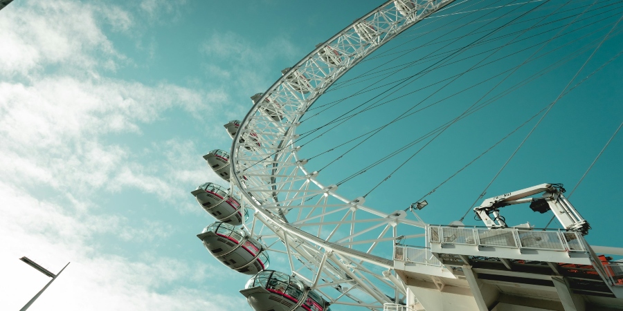 Capture the iconic London Eye in all its splendor—standing tall and majestic, offering breathtaking views of the city skyline.