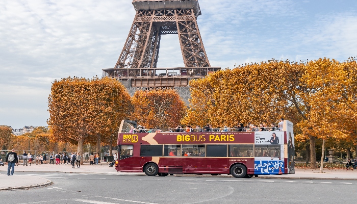 Big Bus Hop-On, Hop-Off bus in Paris near eiffel tower