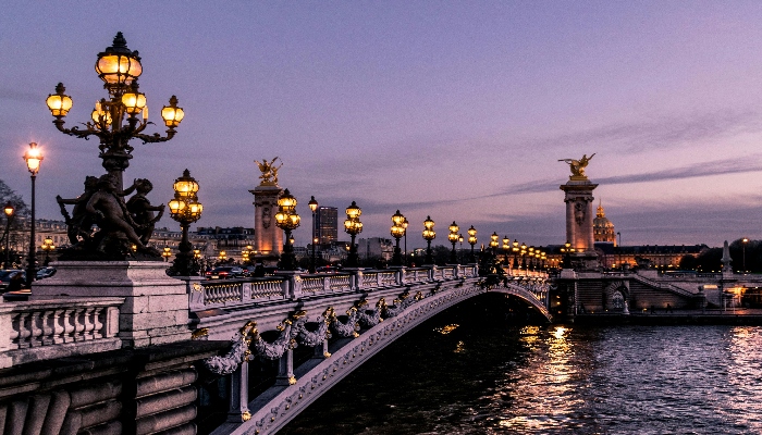 Evening view of the Seine River in Paris