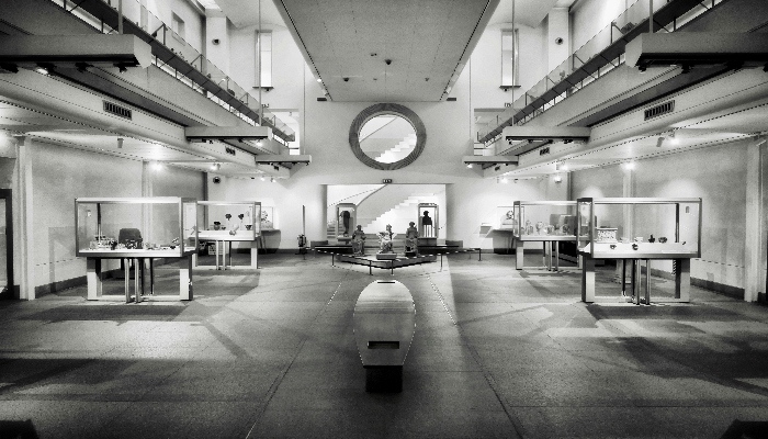 4 big box of glasses inside one of rome museum