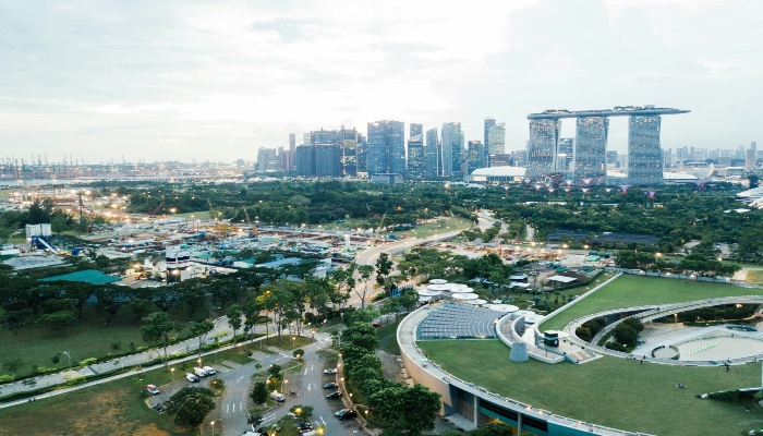 A panoramic view of Singapore city from Marina Bay Sands Park
