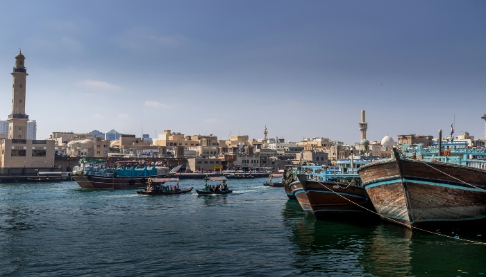 A picture of Dubai creek with Abra Boat