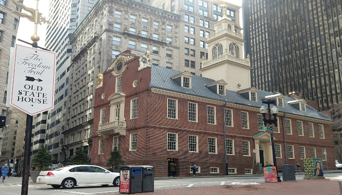 A beautiful architecture on the street of Boston.
