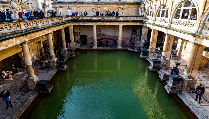 Roman baths in Bath, UK, a must-see attraction to hop off and explore.