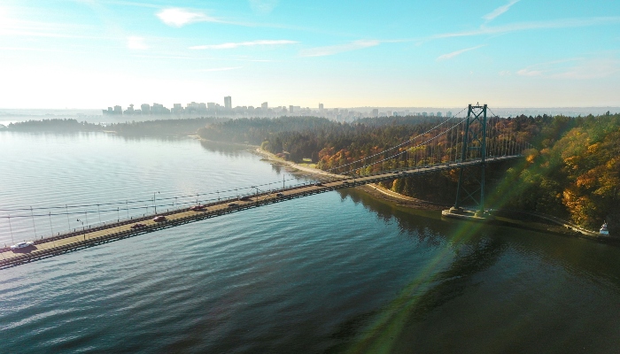 The aerial view of Lions Gate Bridge, another important Vancouver attraction to visit.