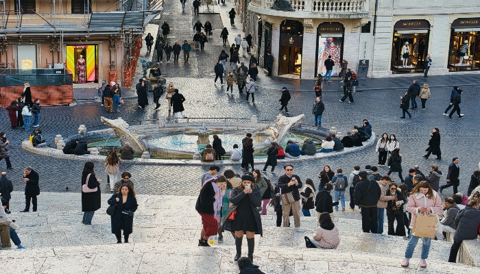 Tourists gathered at the Spanish Steps and Piazza di Spagna in Rome during Easter time.