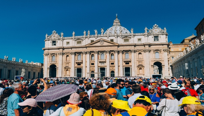 Crowds attending Easter celebrations at St. Peter’s Square in Vatican City.