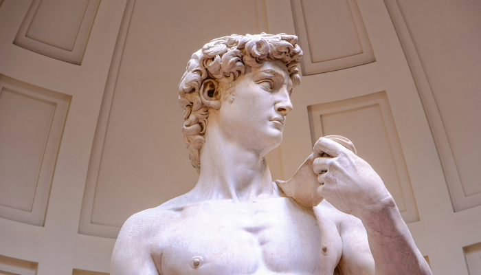 Michelangelo’s David statue inside Accademia Gallery, must-see highlight when visiting Florence in one day.