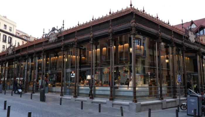 Historic Mercado de San Miguel food market near Plaza Mayor in Madrid.