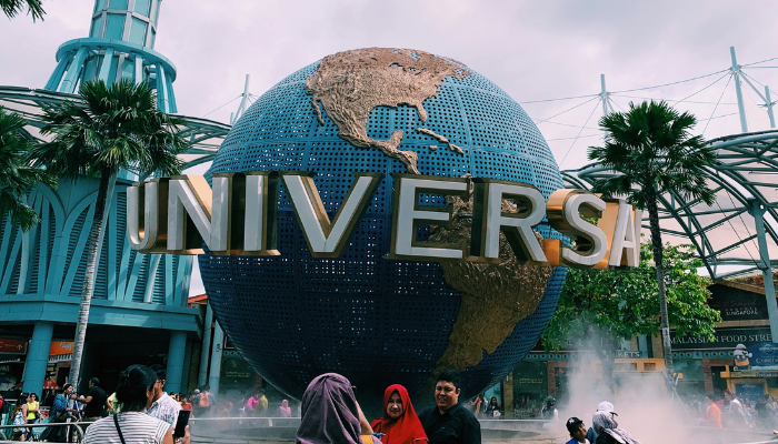 Universal Studios Singapore globe at the entrance to the theme park on Sentosa Island.