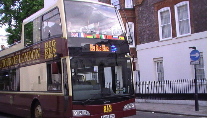 Big Bus Tours double-decker sightseeing bus on a London street.