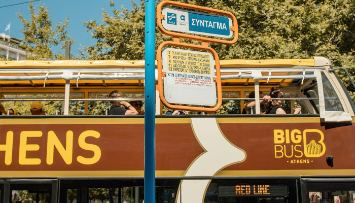 Big Bus Athens sightseeing bus at the Syntagma Square bus stop