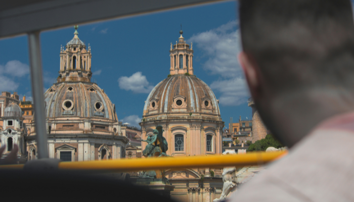 View of Rome’s historic architecture from a City Sightseeing Rome bus